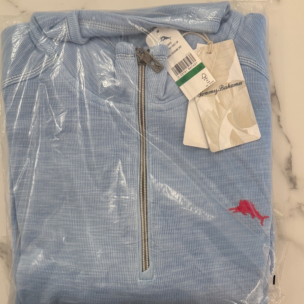 Tommy Bahama Sky Blue Pullover with Pink Embroidery - Picture 2 of 4
